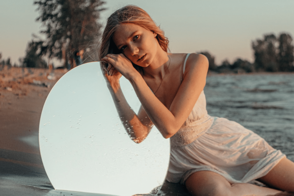 Practicing self-love and positive self-reflection.