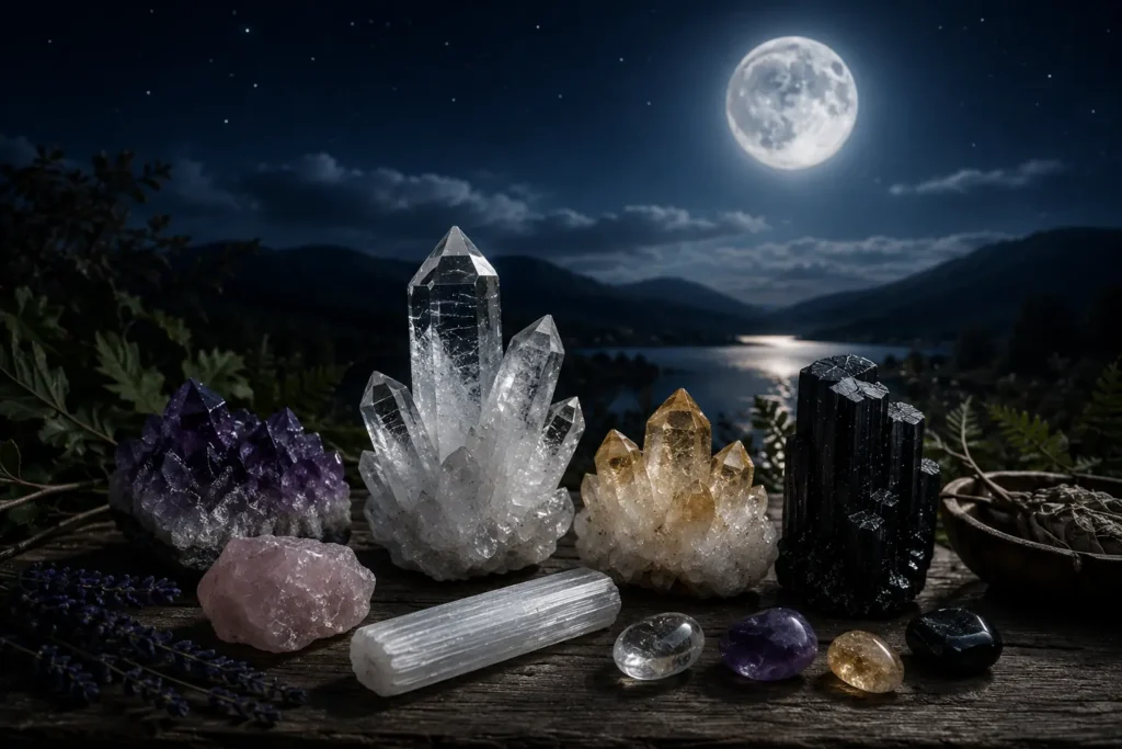 Crystals placed outdoors under a full moon overnight